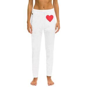 Aviator Nation HEART STITCH JOGGER SWEATPANTS - WHITE